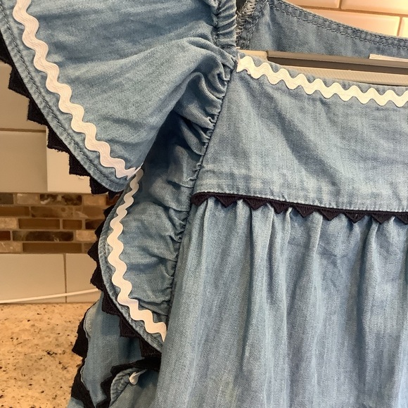 J Crew Crewcuts Blue Chambray Sundress with Flutter Sleeves Size 8 - Picture 2 of 6